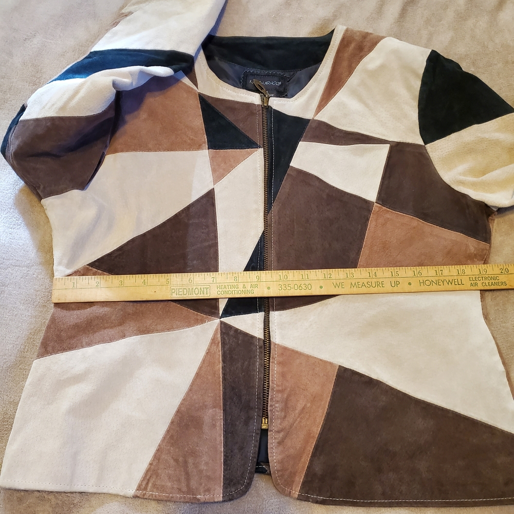 Geometric Patchwork Blazer - Brown, Black, Cream - image 7
